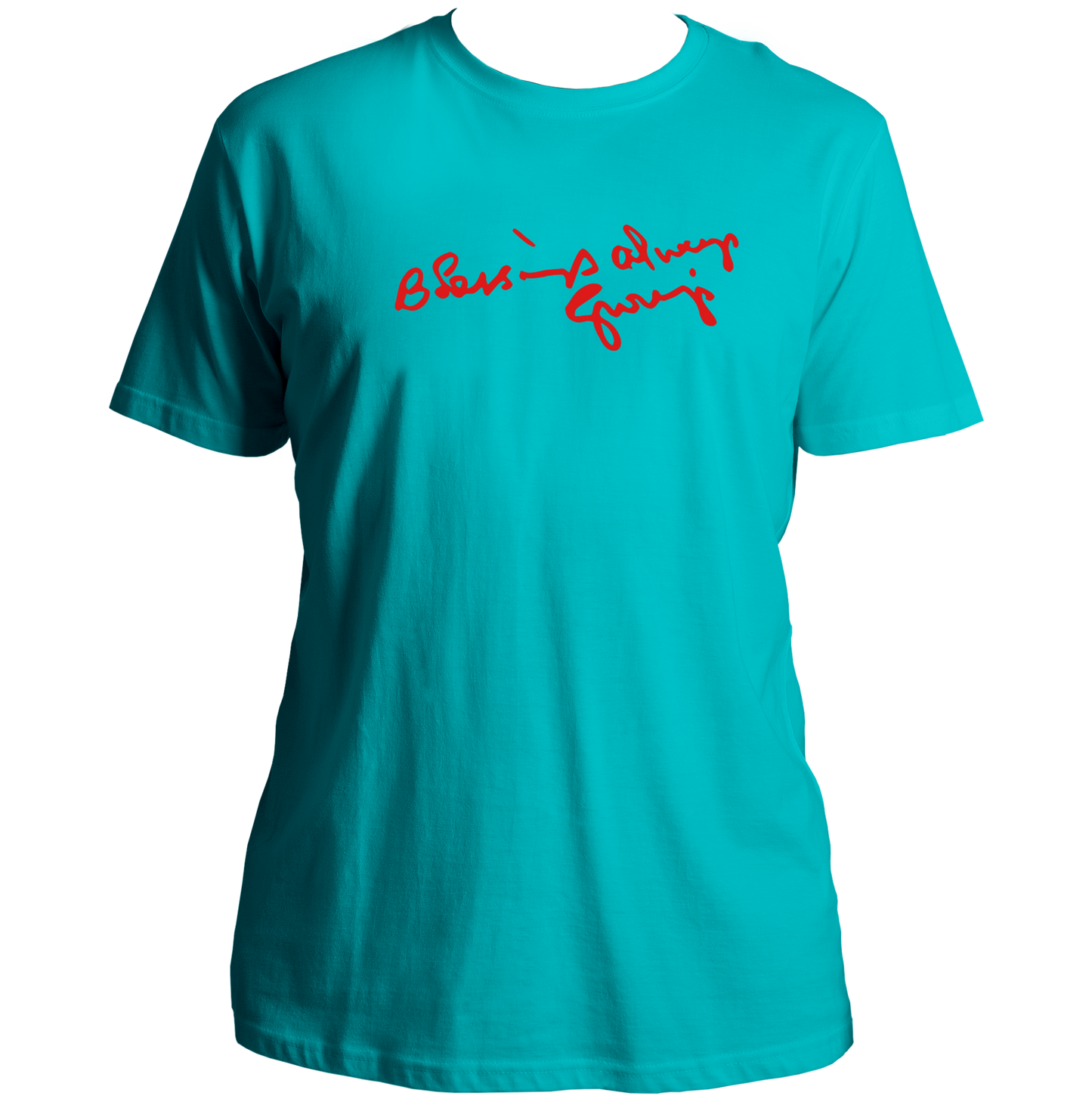 Blessings Always Guruji aqua blue unisex T-shirt with devotional graphic by Garrari