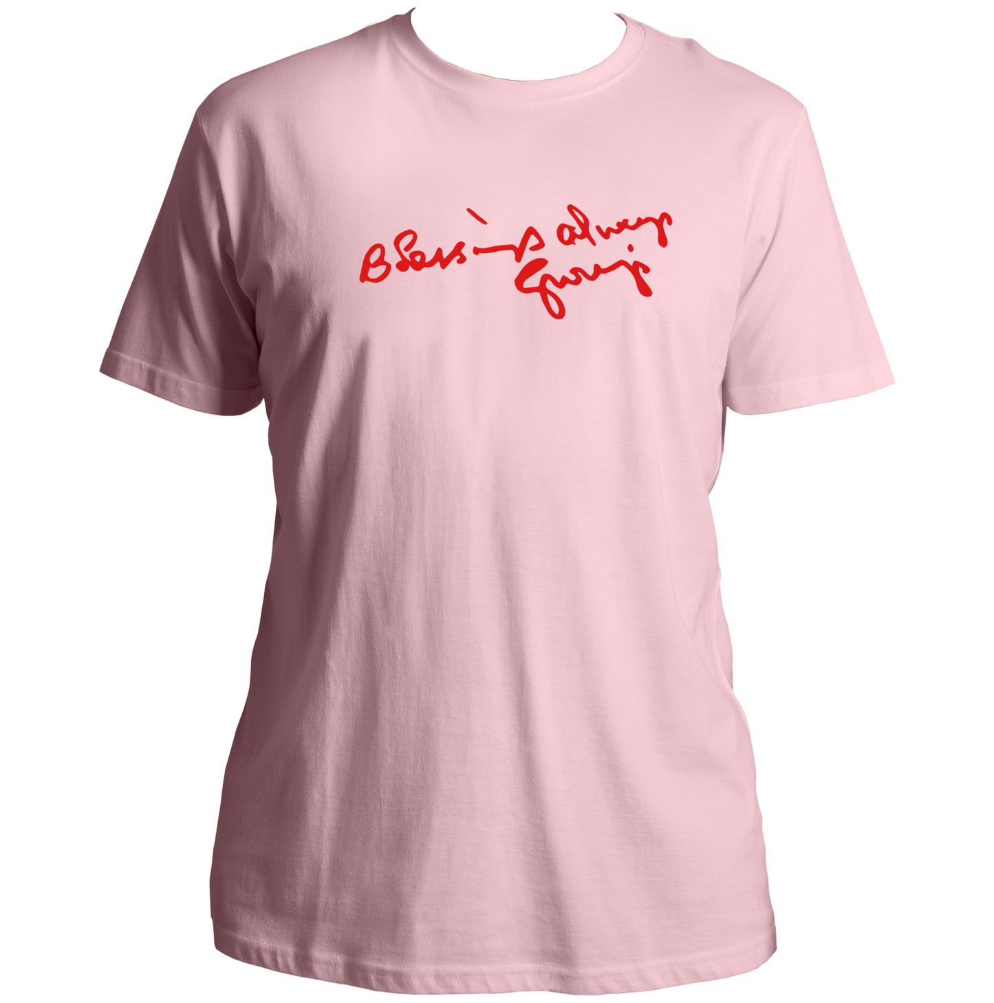 Blessings Always Guruji baby pink unisex T-shirt with devotional graphic by Garrari