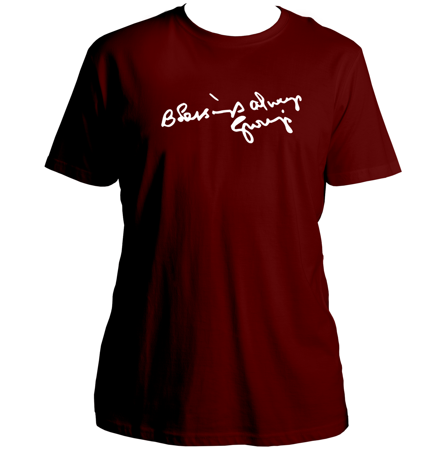 Blessings Always Guruji maroon unisex T-shirt with devotional graphic by Garrari