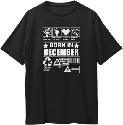 Black Born In December Oversized T-Shirt by Garrari with contrast December-born personality design