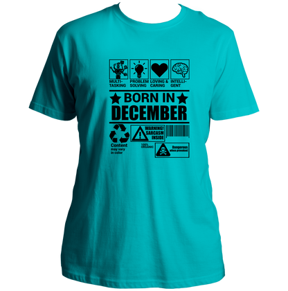 Aqua Blue Born In December Unisex T-Shirt by Garrari for December birthday celebration