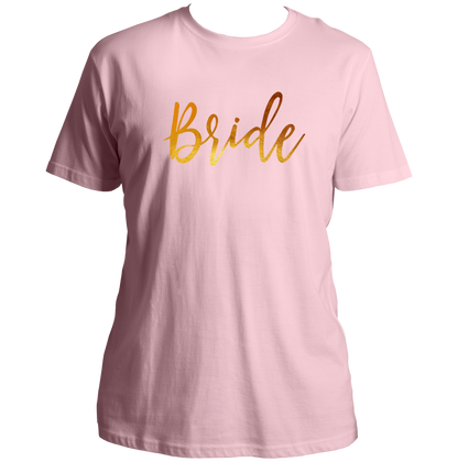 Baby Pink Bride Golden Reflective Unisex T-Shirt by Garrari for bride-to-be celebration