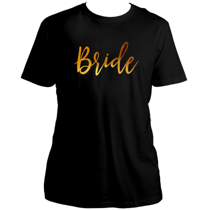 Black Bride Golden Reflective Unisex T-Shirt by Garrari for bachelorette party and bridal weekend