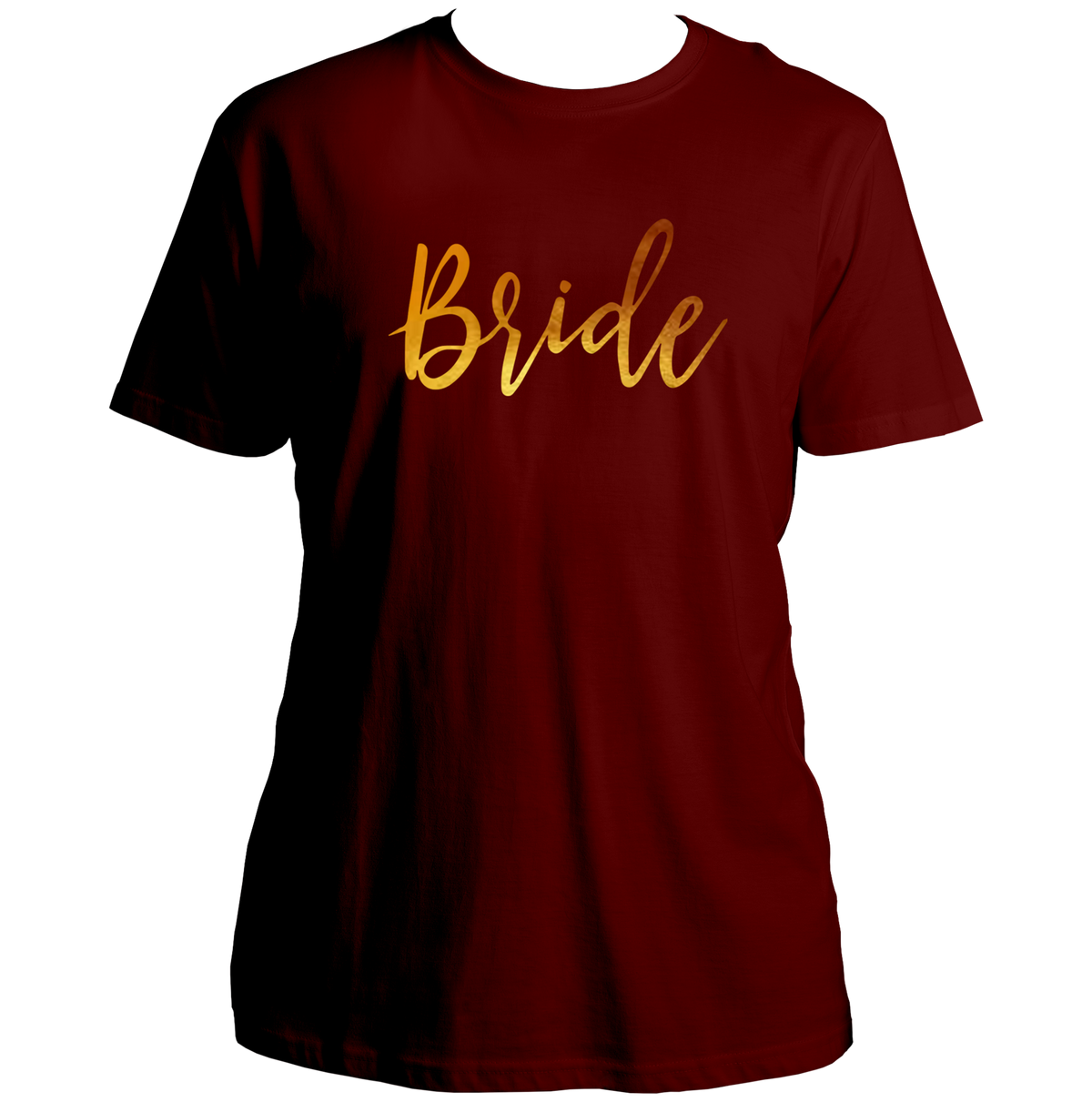 Maroon Bride Golden Reflective Unisex T-Shirt by Garrari with golden bridal script print