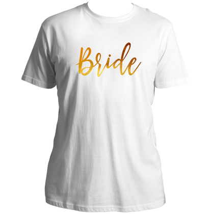 White Bride Golden Reflective Unisex T-Shirt by Garrari with golden reflective-matte Bride print