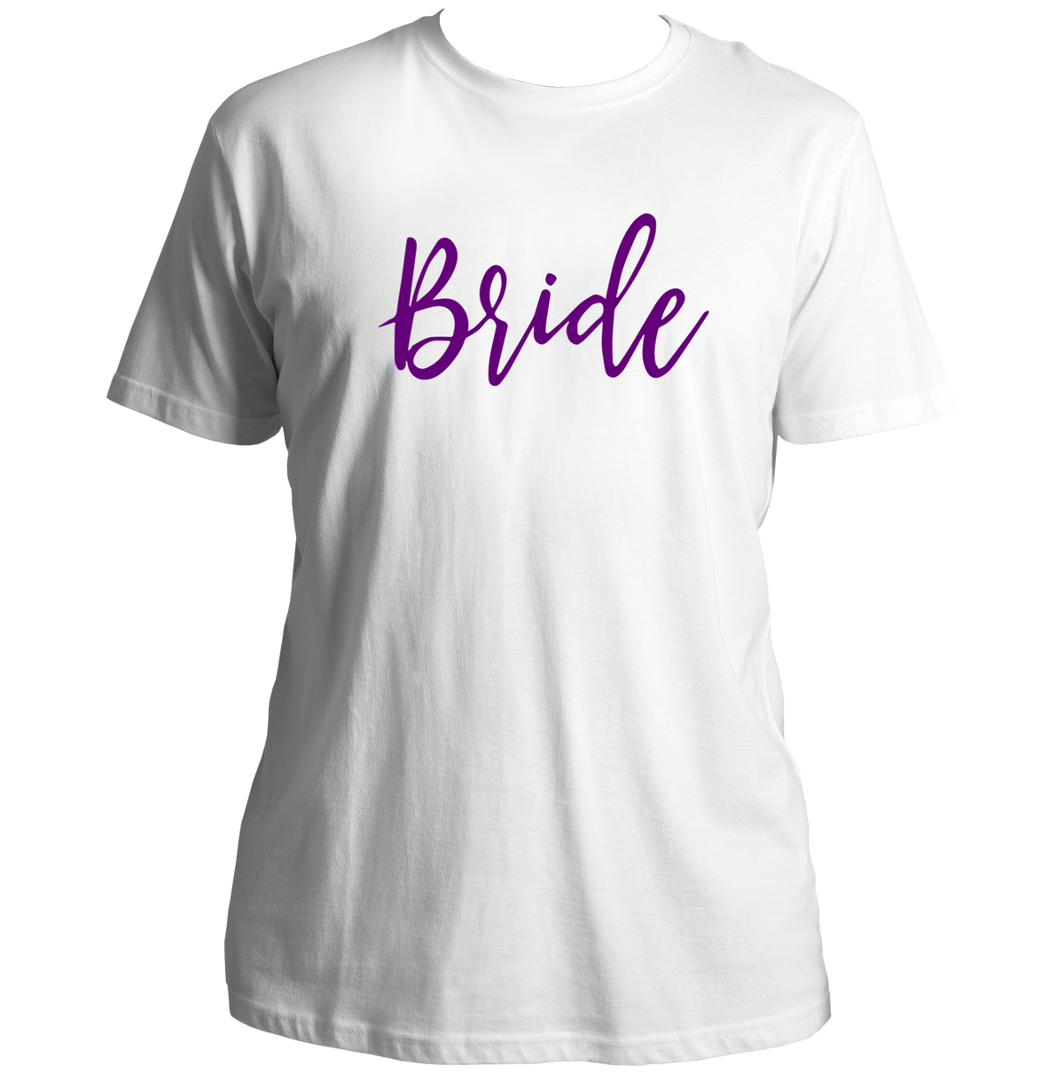 White Bride Unisex T-Shirt by Garrari with bridal script print for bachelorette party