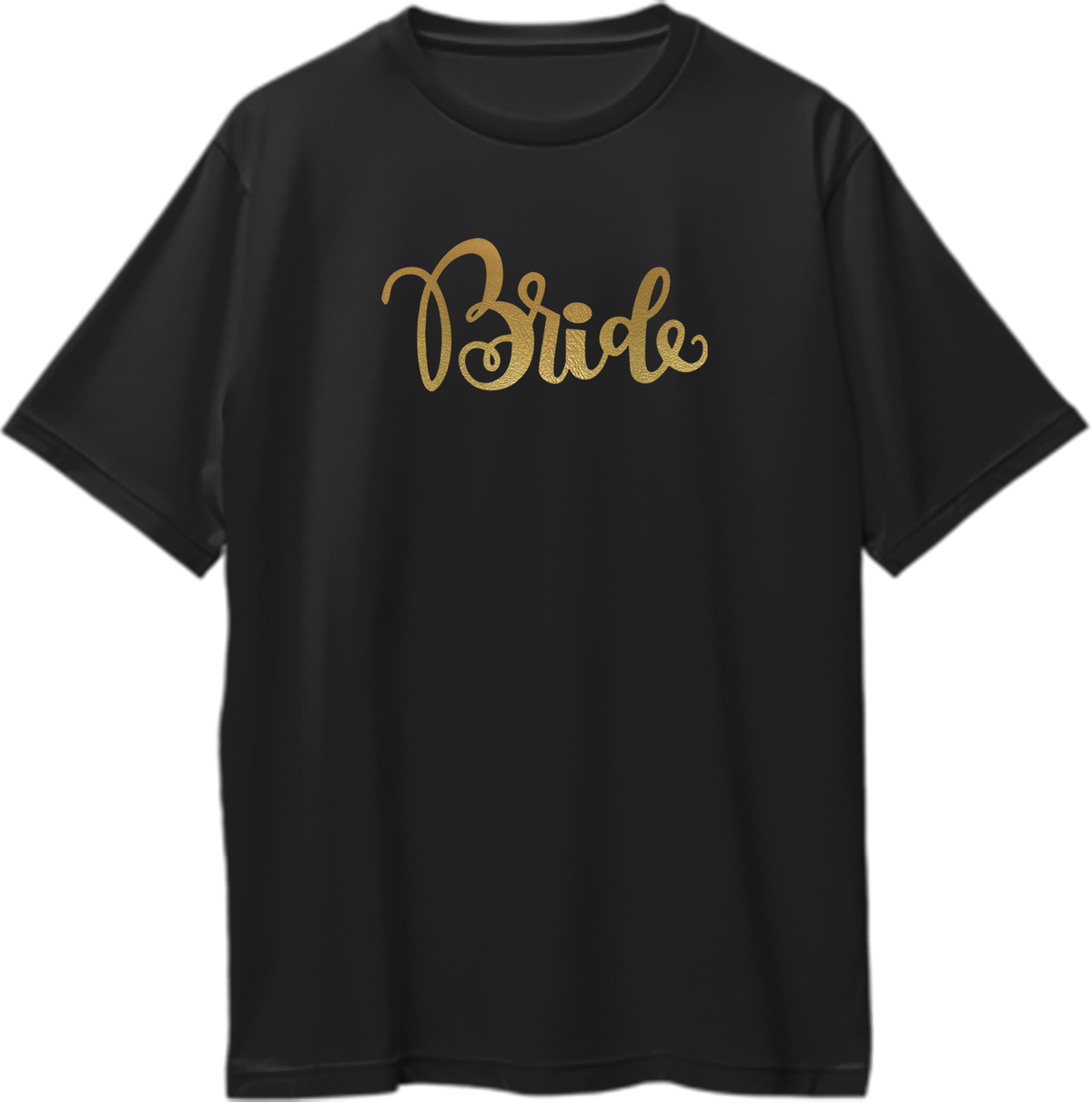 Black Bride Golden Reflective Oversized T-Shirt by Garrari with golden reflective-matte Bride script