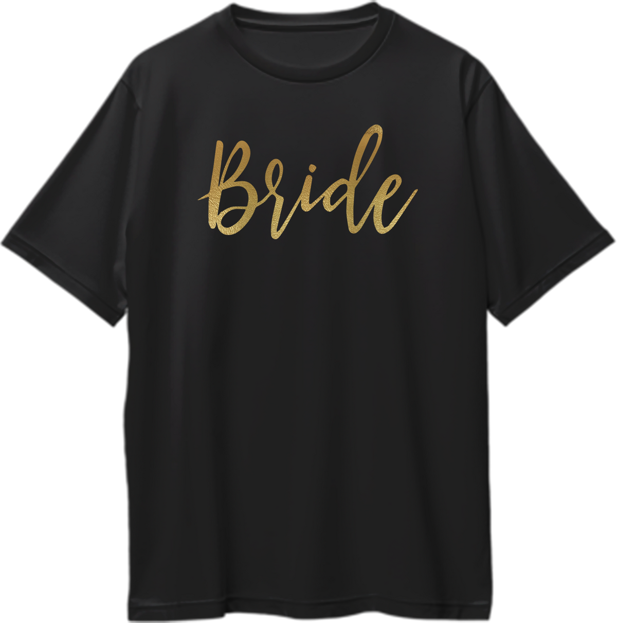 Black Bride Golden Reflective Oversized T-Shirt by Garrari with golden reflective-matte Bride script