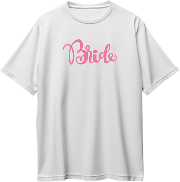White Bride Oversized T-Shirt by Garrari with pink handwritten Bride print for bachelorette party