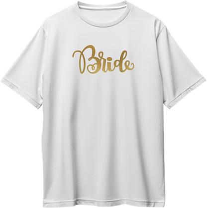 White Bride Golden Reflective Oversized T-Shirt by Garrari for bridal trip and bachelorette photoshoot