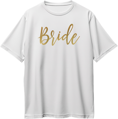 White Bride Golden Reflective Oversized T-Shirt by Garrari for bridal trip and bachelorette photoshoot