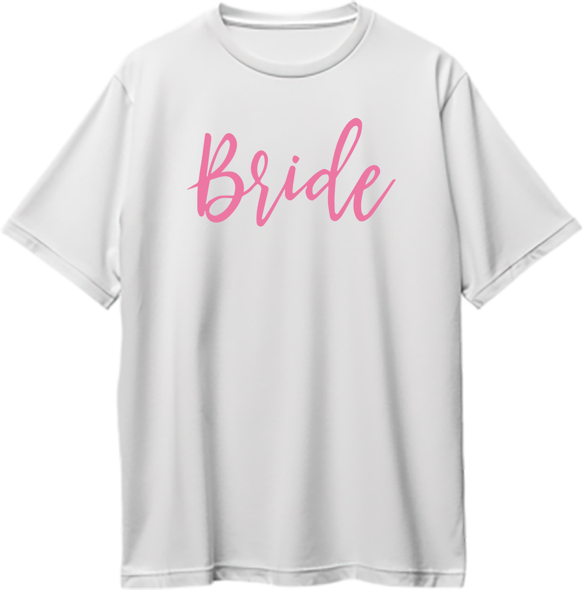 White Bride Oversized T-Shirt by Garrari with pink bridal script print for bachelorette party