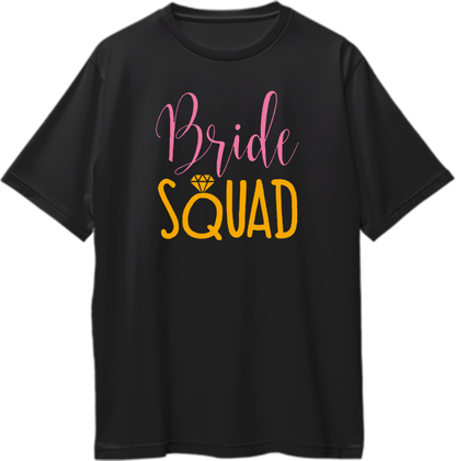 Black Bride Squad Oversized T-Shirt by Garrari with bridal crew print for pre-wedding celebration
