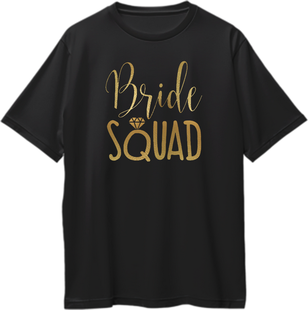 Black Bride Squad Golden Reflective Oversized T-Shirt by Garrari with golden reflective-matte bridal crew print