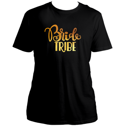 Black Bride Tribe Golden Reflective Unisex T-Shirt by Garrari for bachelorette party and bridal trip