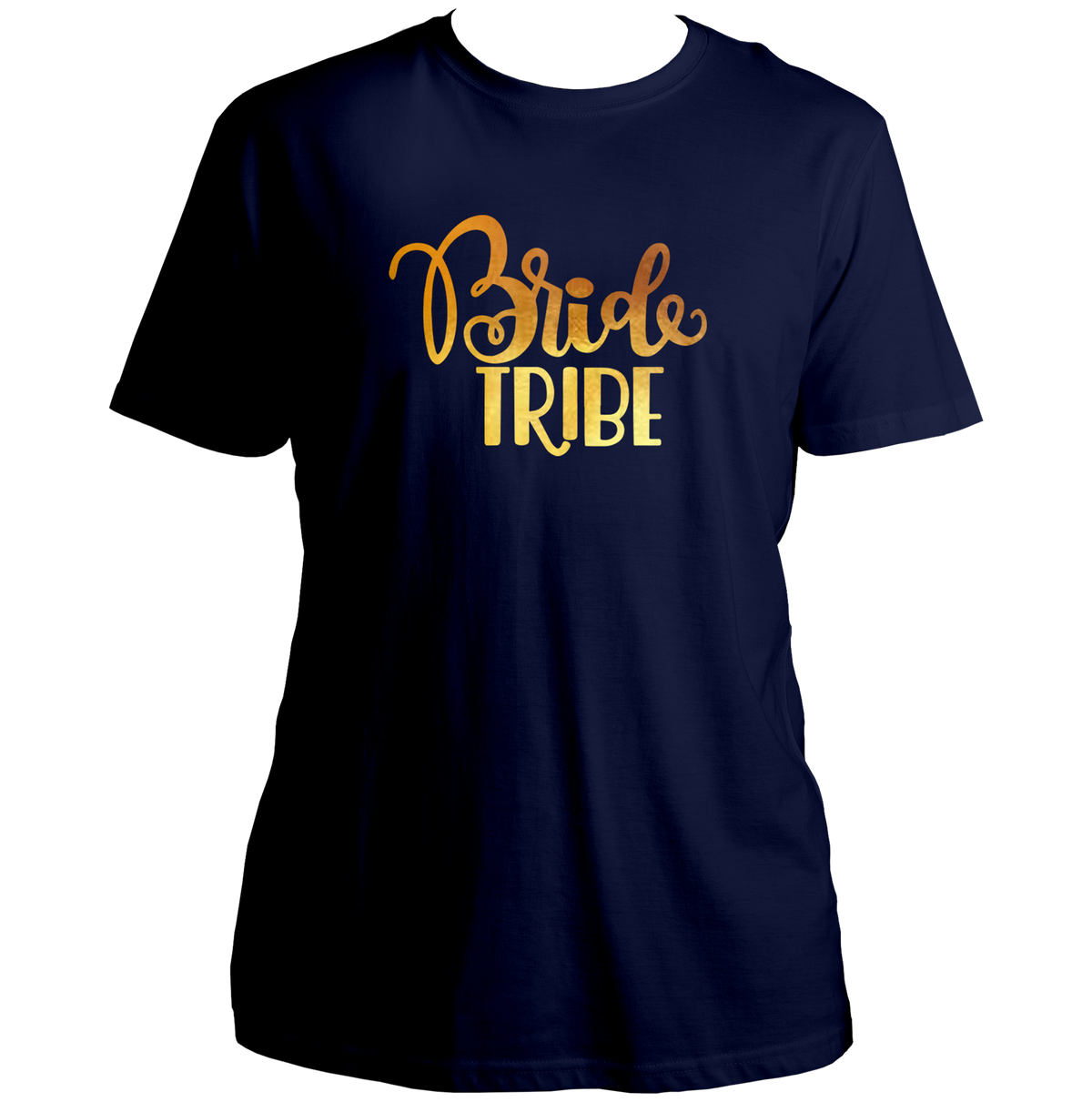 Navy Blue Bride Tribe Golden Reflective Unisex T-Shirt by Garrari for bridesmaid photoshoot