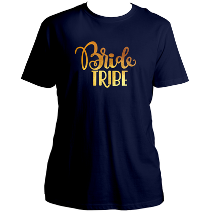 Navy Blue Bride Tribe Golden Reflective Unisex T-Shirt by Garrari for bridesmaid photoshoot