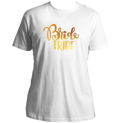 White Bride Tribe Golden Reflective Unisex T-Shirt by Garrari with golden reflective-matte bridal crew print
