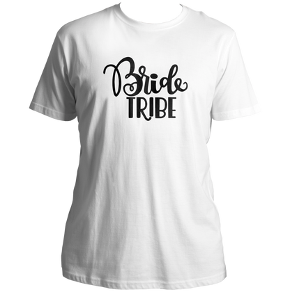 White Bride Tribe Unisex T-Shirt by Garrari with black bridal crew print for bachelorette party