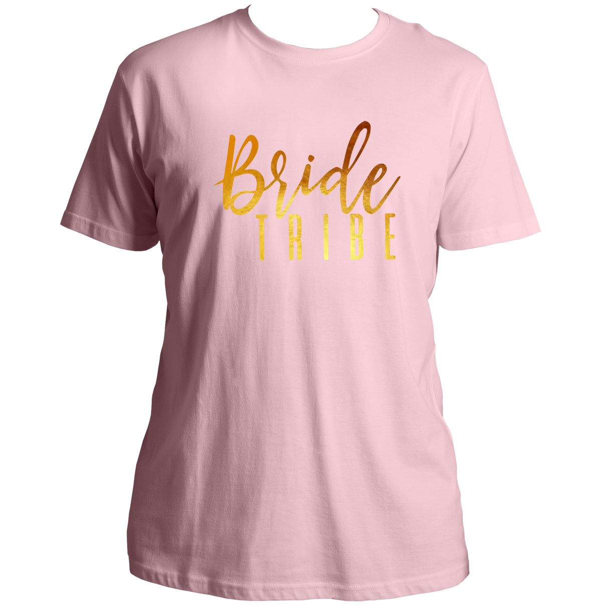 Baby Pink Bride Tribe Golden Reflective Unisex T-Shirt by Garrari for bachelorette party and bridal trip