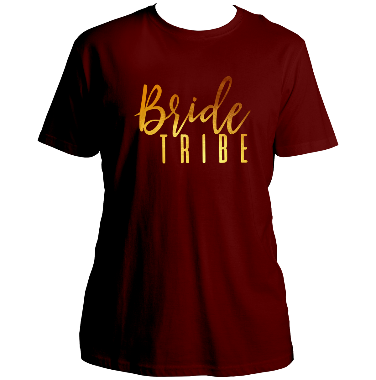 Maroon Bride Tribe Golden Reflective Unisex T-Shirt by Garrari for bridal weekend and girls’ trip