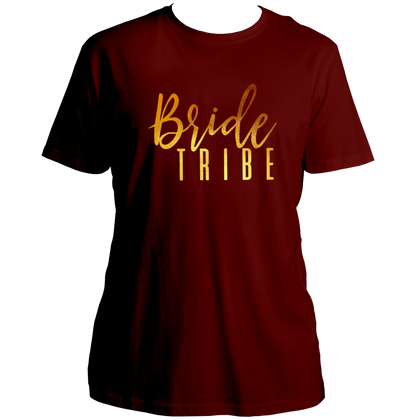 Maroon Bride Tribe Golden Reflective Unisex T-Shirt by Garrari for bridal weekend and girls’ trip