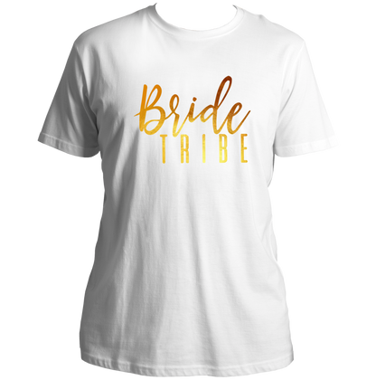White Bride Tribe Golden Reflective Unisex T-Shirt by Garrari with golden reflective-matte Bride Tribe print