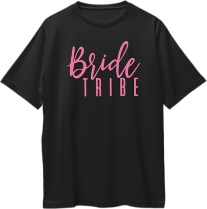 Black Bride Tribe Oversized T-Shirt by Garrari with Bride Tribe script print for bachelorette party