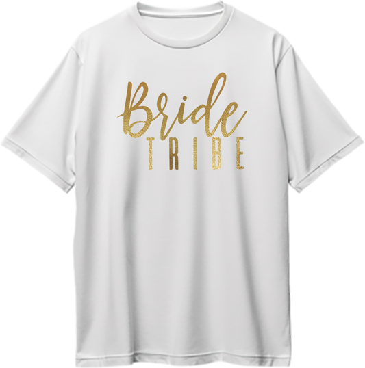 White Bride Tribe Golden Matte Reflective Oversized T-Shirt by Garrari for bridesmaids, bridal trip and bachelorette party