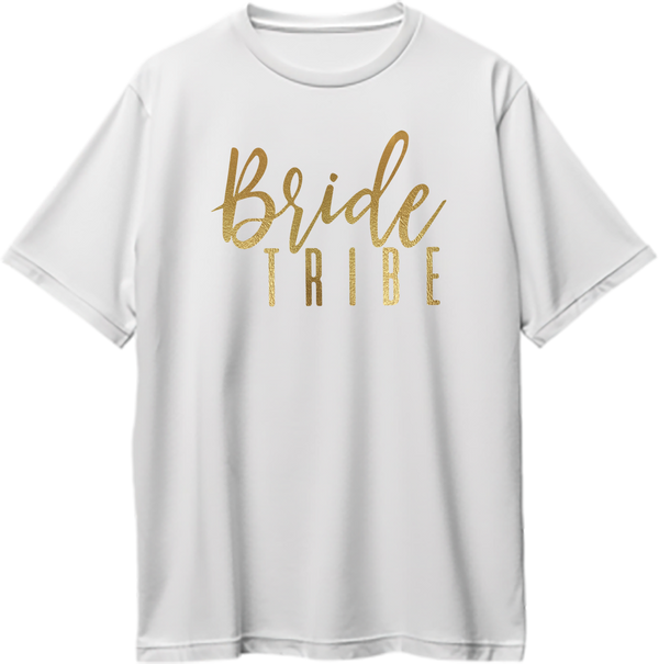 White Bride Tribe Golden Matte Reflective Oversized T-Shirt by Garrari for bridesmaids, bridal trip and bachelorette party