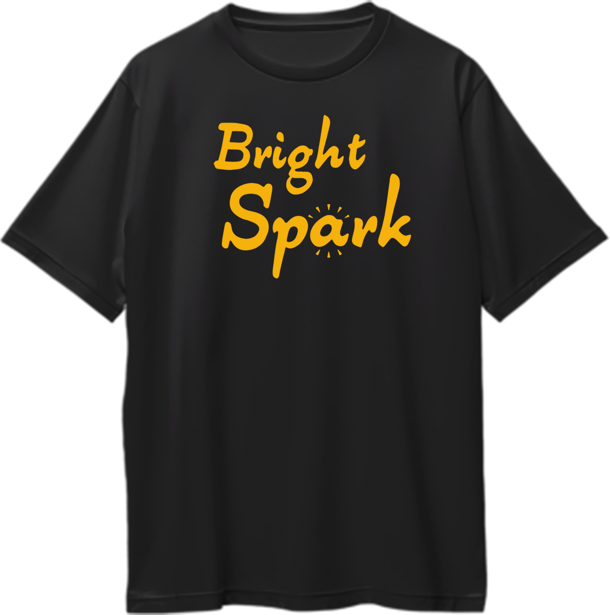 Black Bright Spark Oversized T-Shirt with bold yellow typography and spark detail by Garrari