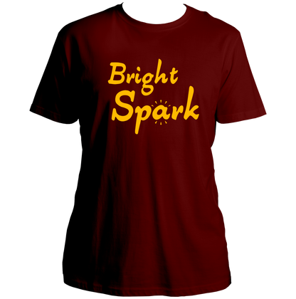 Maroon Bright Spark Unisex T-Shirt with yellow quirky typography print by Garrari