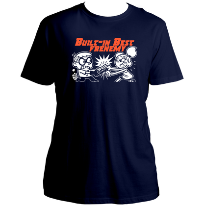 Built-In Best Frenemy Unisex T-Shirt by Garrari with funny brother-sister TV remote fight graphic