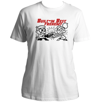 Built-In Best Frenemy Unisex T-Shirt by Garrari with funny brother-sister TV remote fight graphic