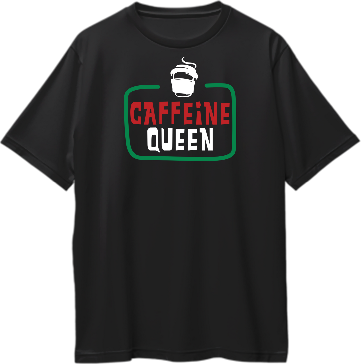 Black Caffeine Queen Oversized T-Shirt with Caffeine Queen coffee lover print by Garrari