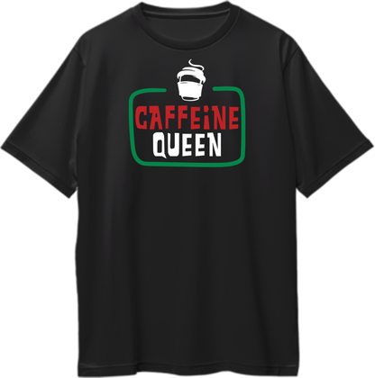 Black Caffeine Queen Oversized T-Shirt with Caffeine Queen coffee lover print by Garrari