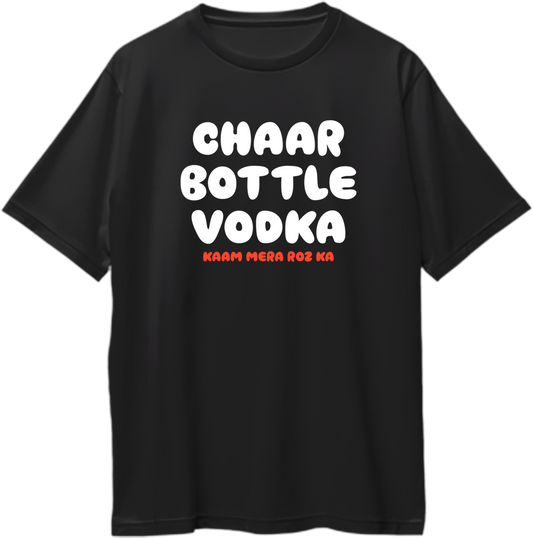 Chaar Bottle Vodka Oversized Unisex T-Shirt – Yo Yo Honey Singh-inspired oversized tee with bold party vibes and streetwear hip-hop style. Available now at Garrari.com!