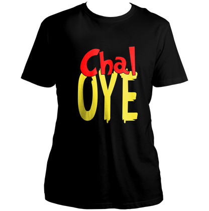Navy Blue Chal Oye Unisex T-Shirt with red and yellow Punjabi typography by Garrari