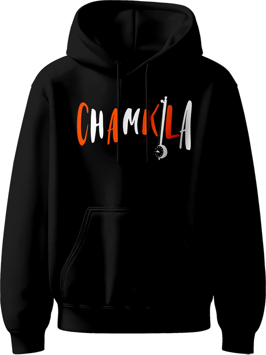 Chamkila Diljit Dosanjh Unisex Hoodie featuring “Chamkila” design inspired by Diljit Dosanjh’s movie and Amar Singh Chamkila’s legacy with “Mai Hoon Punjab” text.