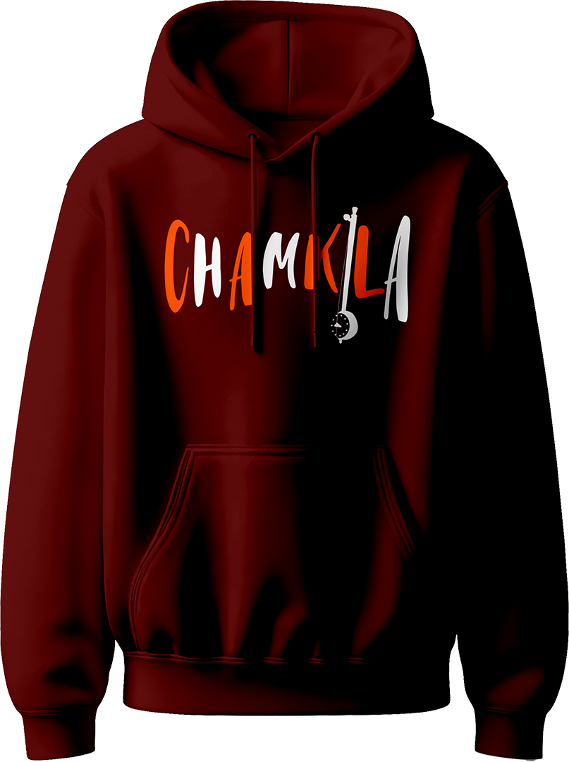 Chamkila Diljit Dosanjh Unisex Hoodie featuring “Chamkila” design inspired by Diljit Dosanjh’s movie and Amar Singh Chamkila’s legacy with “Mai Hoon Punjab” text.
