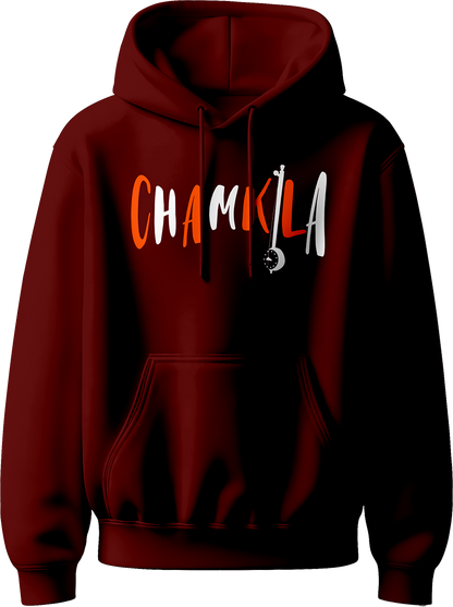 Chamkila Diljit Dosanjh Unisex Hoodie featuring “Chamkila” design inspired by Diljit Dosanjh’s movie and Amar Singh Chamkila’s legacy with “Mai Hoon Punjab” text.