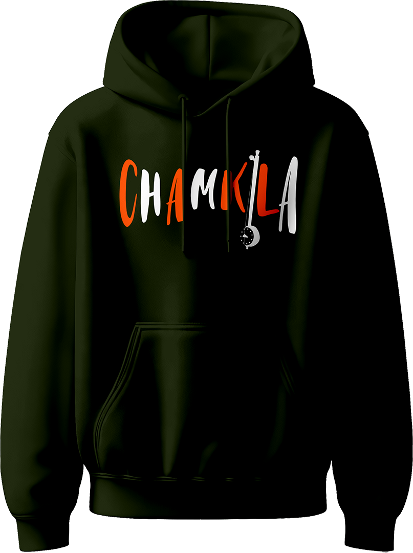 Chamkila Diljit Dosanjh Unisex Hoodie featuring “Chamkila” design inspired by Diljit Dosanjh’s movie and Amar Singh Chamkila’s legacy with “Mai Hoon Punjab” text.