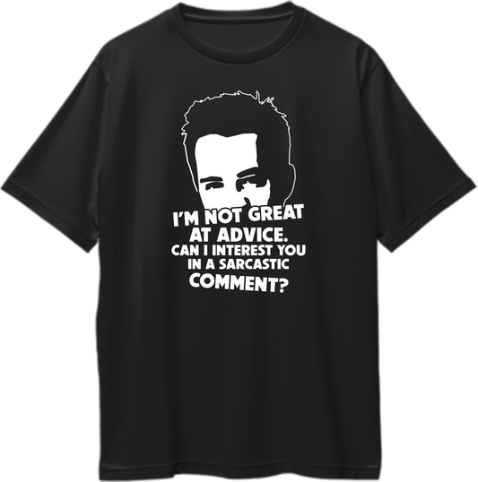 "Oversized unisex t-shirt with Chandler Bing quote 'I'm Not Great At Advice' from Friends TV show.