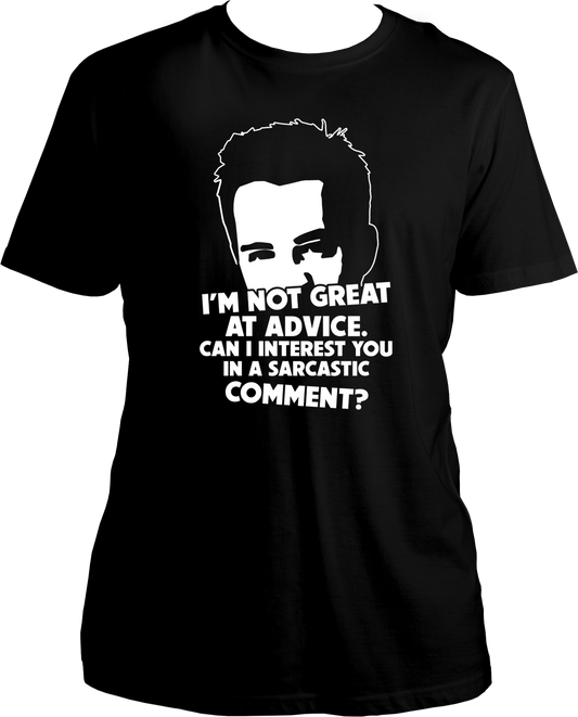 Step into the world of iconic TV humor with our F.R.I.E.N.D.S collection, featuring the witty Chandler Bing on our Round Neck T-shirt! Immerse yourself in Chandler's sarcastic charm with the legendary quote, "I AM NOT GREAT ADVICE. CAN I INTEREST YOU IN A SARCASTIC COMMENT?" – a perfect fusion of humor and style.