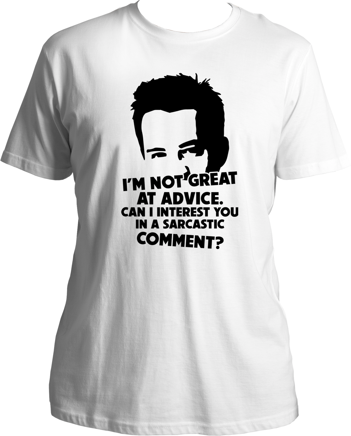 Step into the world of iconic TV humor with our F.R.I.E.N.D.S collection, featuring the witty Chandler Bing on our Round Neck T-shirt! Immerse yourself in Chandler's sarcastic charm with the legendary quote, "I AM NOT GREAT ADVICE. CAN I INTEREST YOU IN A SARCASTIC COMMENT?" – a perfect fusion of humor and style.