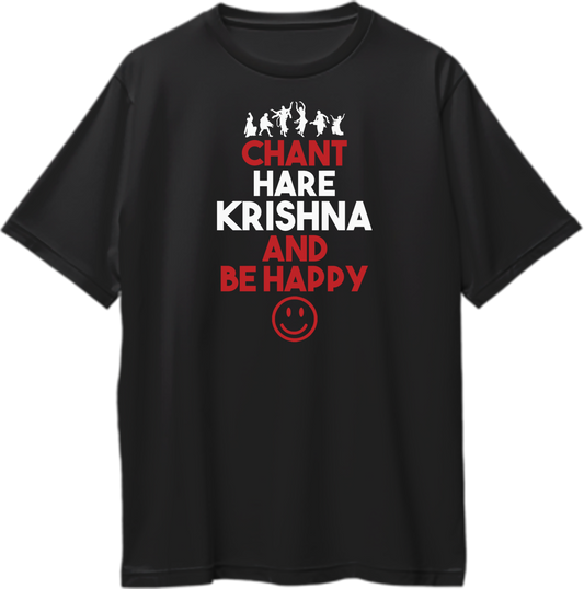 "Oversized unisex t-shirt with Chant Hare Krishna design, spiritual and devotional Krishna consciousness apparel."