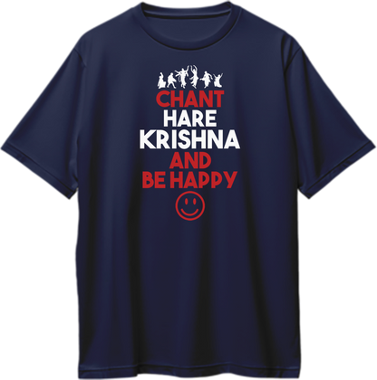 Navy Blue Chant Hare Krishna oversized T-shirt with Krishna leela-inspired typography by Garrari