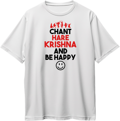 White Chant Hare Krishna oversized T-shirt with Chant Hare Krishna and Be Happy print by Garrari