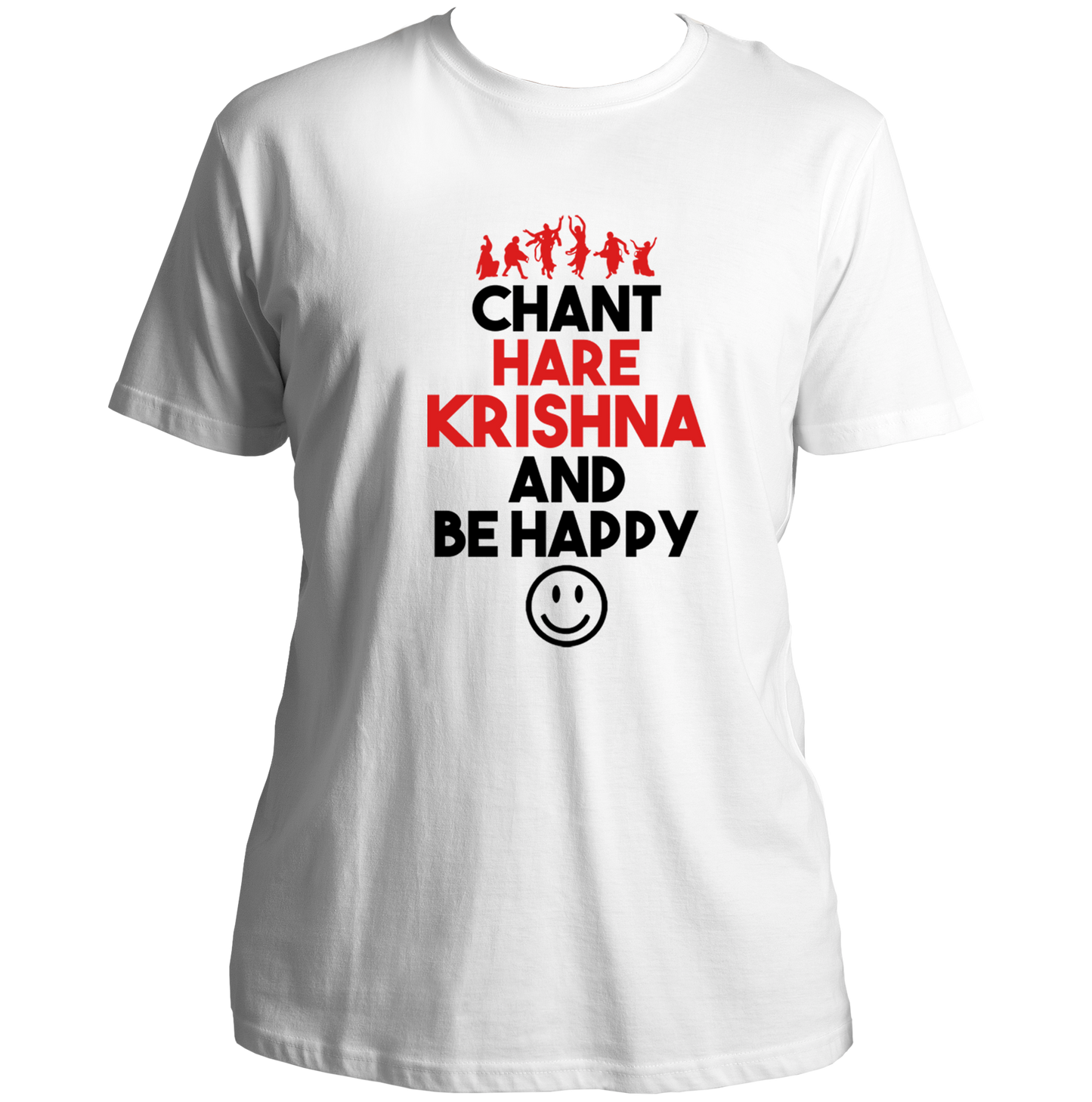 White Chant Hare Krishna T-shirt with Krishna leela-inspired print by Garrari