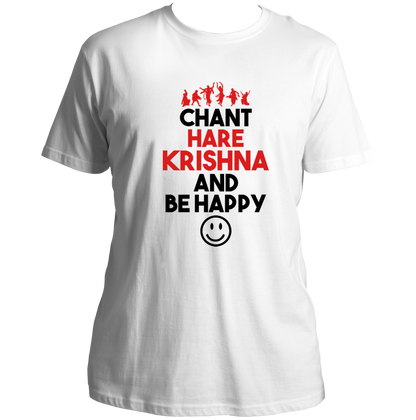 White Chant Hare Krishna T-shirt with Krishna leela-inspired print by Garrari